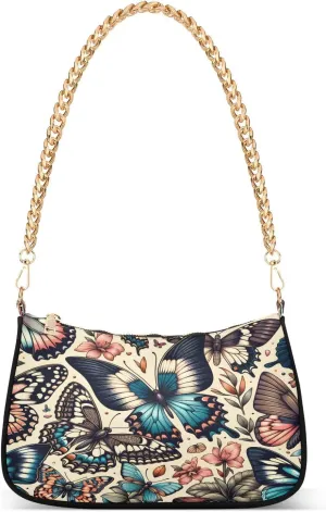 Shoulder Bags for Women Butterfly Pattern Vector Illustration Hobo Tote Handbag Small Clutch Purse with Zipper Closure