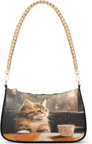 Shoulder Bags for Women Cat (54) Hobo Tote Handbag Small Clutch Purse with Zipper Closure