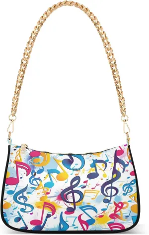 Shoulder Bags for Women Colorful Music Notes Dancing with Fate Repeating Background Image Hobo Tote Handbag Small Clutch Purse with Zipper Closure