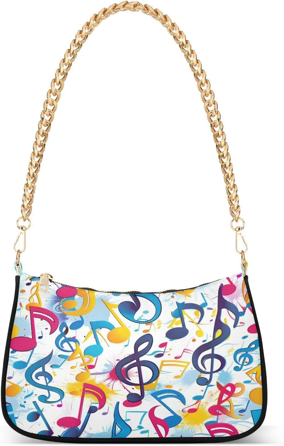 Shoulder Bags for Women Colorful Music Notes Dancing with Fate Repeating Background Image Hobo Tote Handbag Small Clutch Purse with Zipper Closure