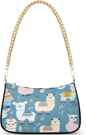 Shoulder Bags for Women Cute Fashion Lama Animals in Various Pose Hobo Tote Handbag Small Clutch Purse with Zipper Closure