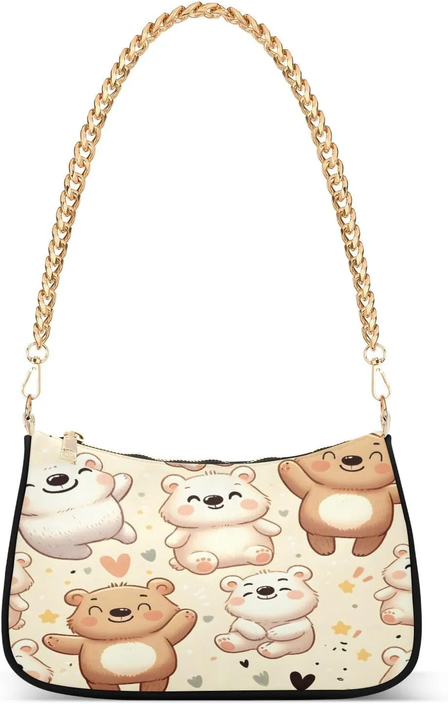 Shoulder Bags for Women Cute Happy Bear Illustration Material Pattern Hobo Tote Handbag Small Clutch Purse with Zipper Closure