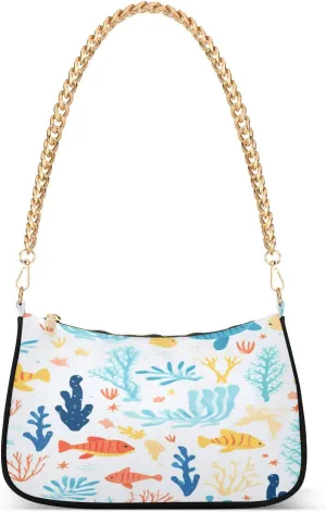 Shoulder Bags for Women Fish Seaweed Hobo Tote Handbag Small Clutch Purse with Zipper Closure