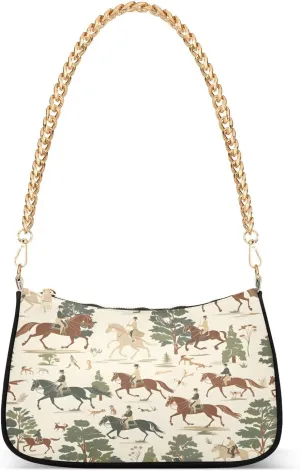 Shoulder Bags for Women Hunting on Horseback Riders Hobo Tote Handbag Small Clutch Purse with Zipper Closure