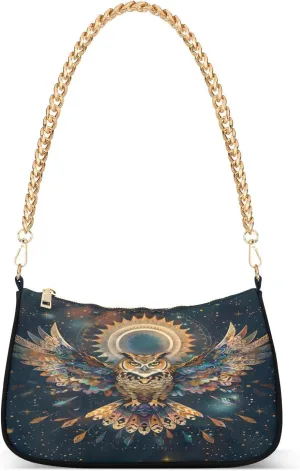 Shoulder Bags for Women Illustrations in Traditional Tattoo Style Show Owls Spreading Their Wings Hobo Tote Handbag Small Clutch Purse with Zipper Closure