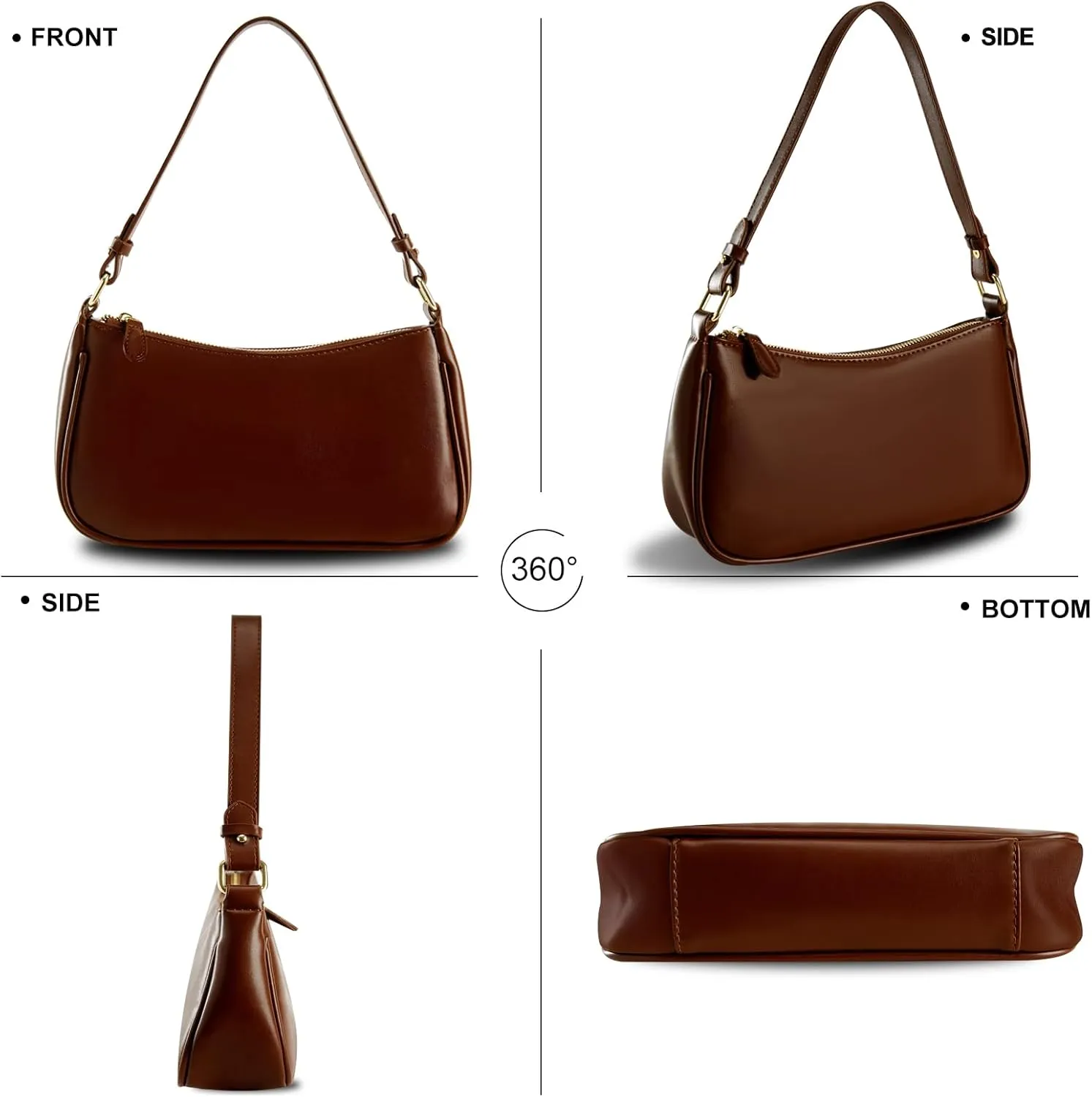 Shoulder Bags for Women Leather Hobo Sling Tote Handbag Retro Clutch Purse with 2 Removable Straps and Zipper Closure