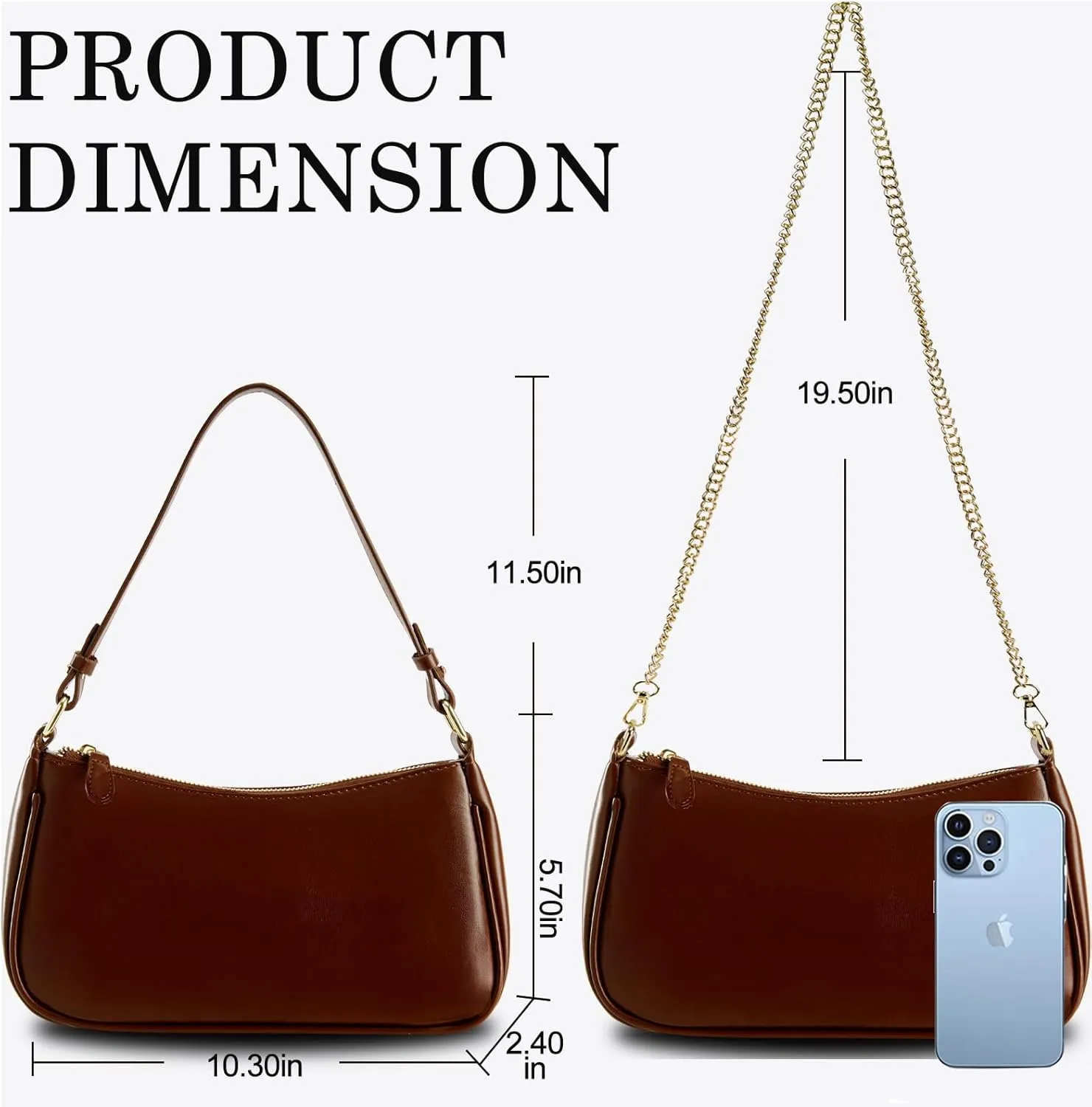 Shoulder Bags for Women Leather Hobo Sling Tote Handbag Retro Clutch Purse with 2 Removable Straps and Zipper Closure