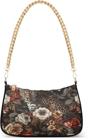 Shoulder Bags for Women Leopard in Floral Hobo Tote Handbag Small Clutch Purse with Zipper Closure