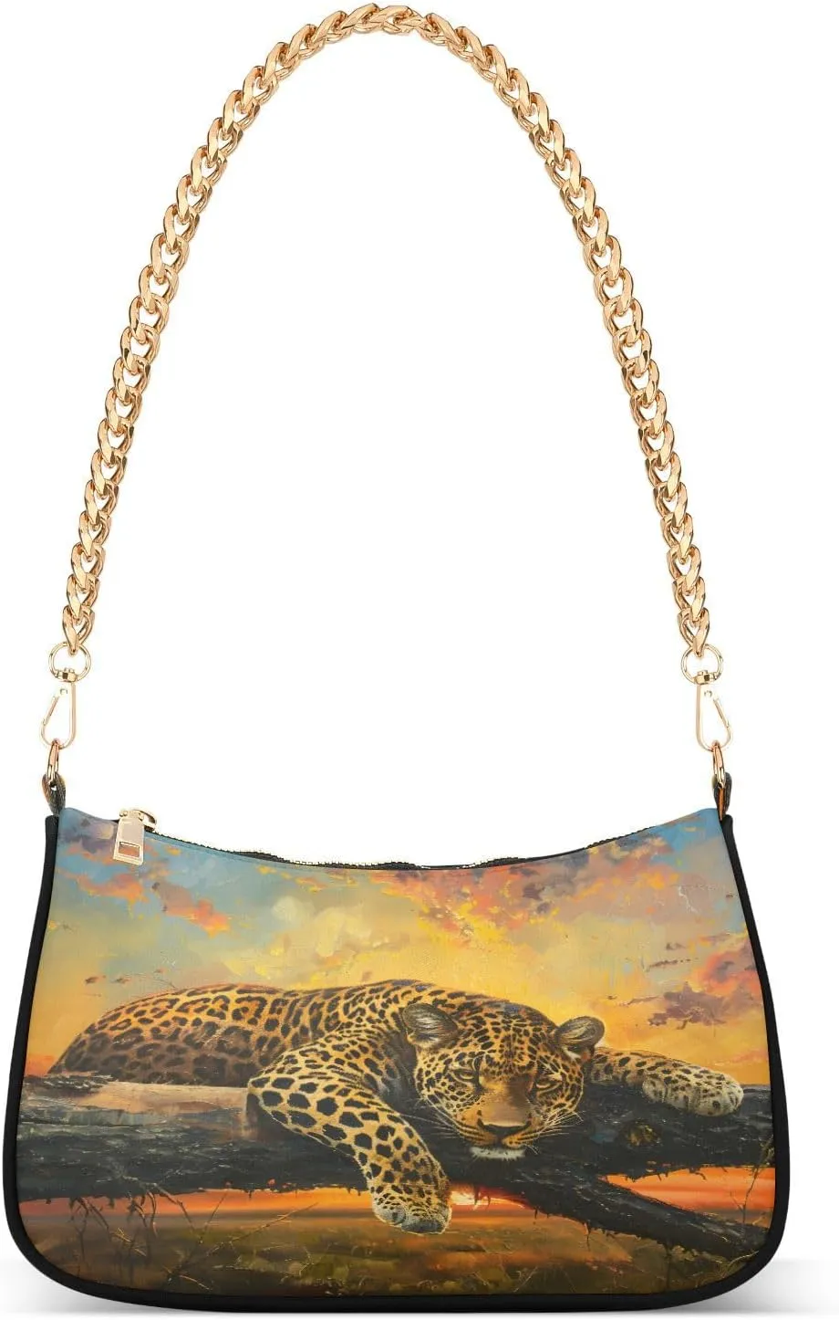 Shoulder Bags for Women Leopard To Lie on A Log Against A Sunset Hobo Tote Handbag Small Clutch Purse with Zipper Closure59