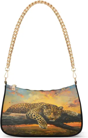 Shoulder Bags for Women Leopard To Lie on A Log Against A Sunset Hobo Tote Handbag Small Clutch Purse with Zipper Closure59