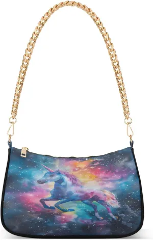 Shoulder Bags for Women Nicorn in Space Between Cosmic Nebula Und Stars Magic Infinity Hobo Tote Handbag Small Clutch Purse with Zipper Closure