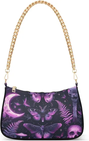 Shoulder Bags for Women Purple Butterfly Hobo Tote Handbag Small Clutch Purse with Zipper Closure
