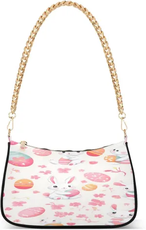Shoulder Bags for Women Rabbit Carrots Pink Easter Eggs Hobo Tote Handbag Small Clutch Purse with Zipper Closure