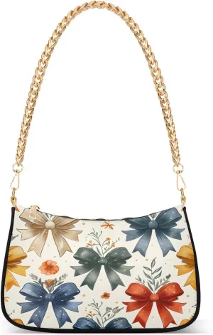 Shoulder Bags for Women Ribbon Pattern Pattern Illustration Fairytale Cartoon Style Hobo Tote Handbag Small Clutch Purse with Zipper Closure