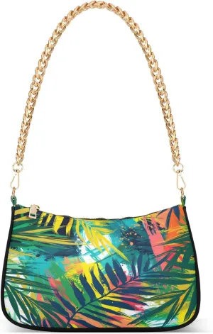 Shoulder Bags for Women Seamless Hand Painted Artistic Bright Tropical Pattern with Tropical Foliage Hobo Tote Handbag Small Clutch Purse with Zipper Closure