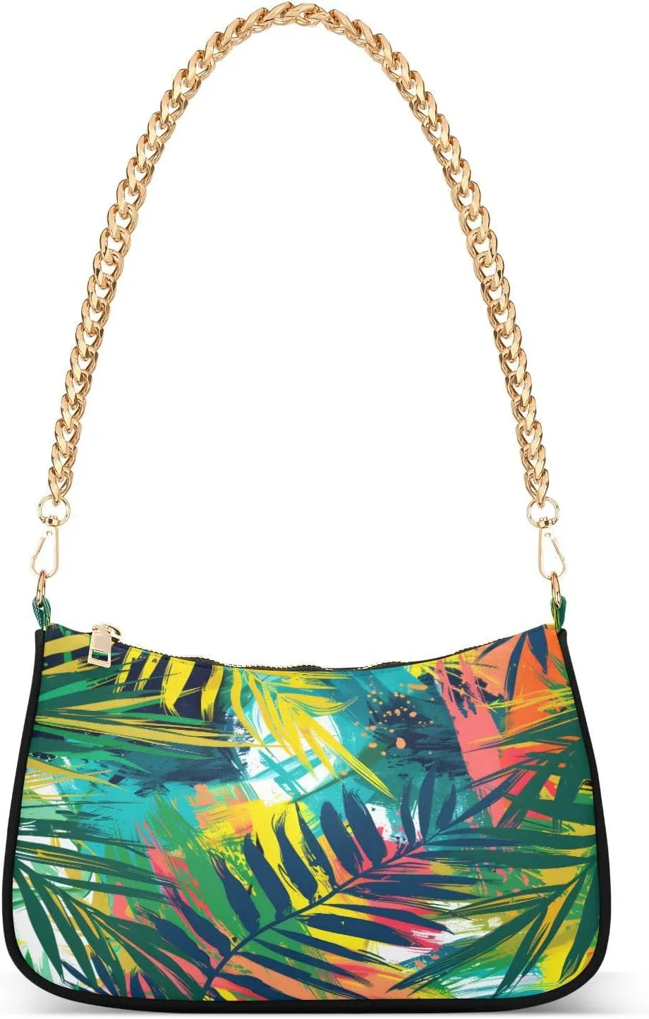 Shoulder Bags for Women Seamless Hand Painted Artistic Bright Tropical Pattern with Tropical Foliage Hobo Tote Handbag Small Clutch Purse with Zipper Closure