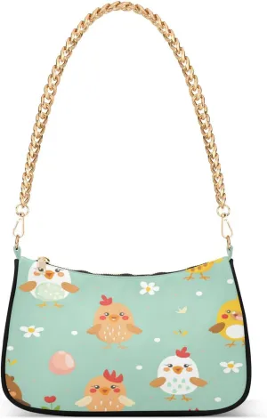 Shoulder Bags for Women Seamless Pattern Of Cute Hen with Egg in Various Poses Background Hobo Tote Handbag Small Clutch Purse with Zipper Closure