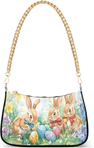 Shoulder Bags for Women Spring Easter Bunny Rabbit Eggs04 Hobo Tote Handbag Small Clutch Purse with Zipper Closure