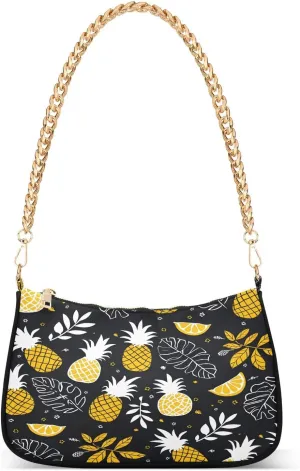 Shoulder Bags for Women Tropical Motifs Pineapples Hobo Tote Handbag Small Clutch Purse with Zipper Closure