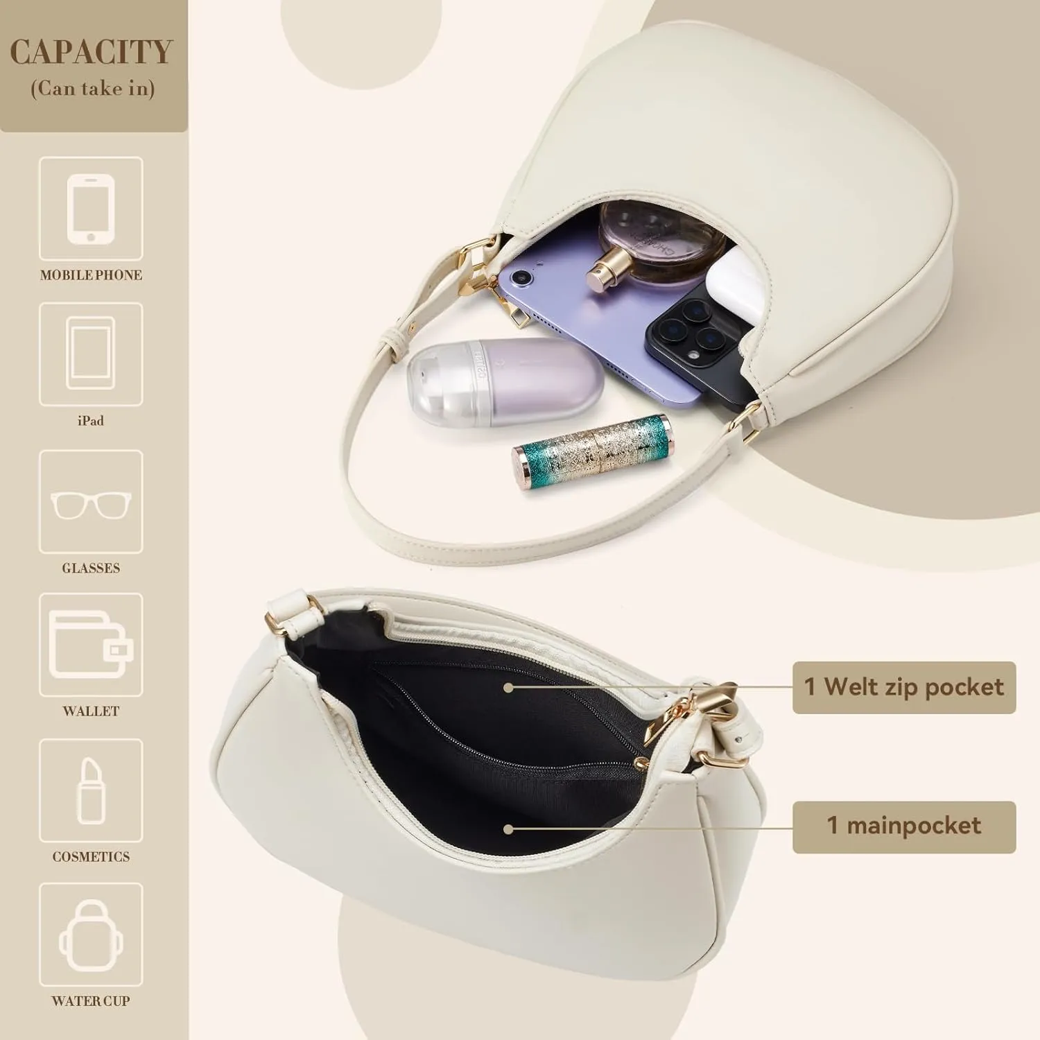 Shoulder Bags for Women,Classic Cute Hobo Tote Handbag Mini Clutch Purse with Zipper Closure