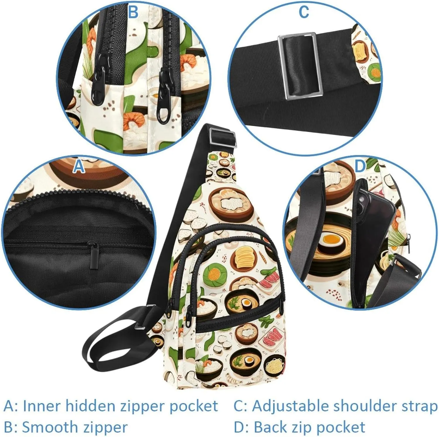 shrimp tofu ginger bok choy (2) Sling Backpack Crossbody Bag Convertible, Small Diaper Bag Hiking Daypacks