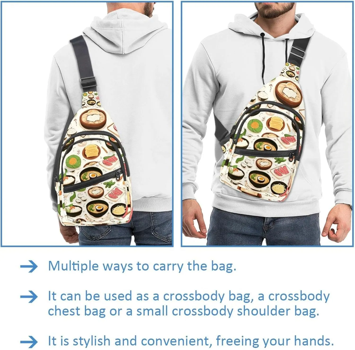 shrimp tofu ginger bok choy (2) Sling Backpack Crossbody Bag Convertible, Small Diaper Bag Hiking Daypacks