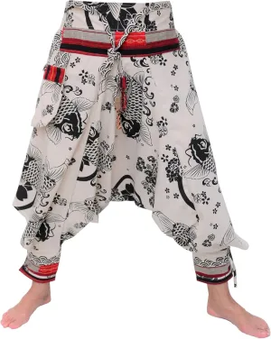 Siamrose Japanese Style Samurai Yoga Ninja Harem Pants Men Women Lounge Trousers, One Size, Elastic Waist