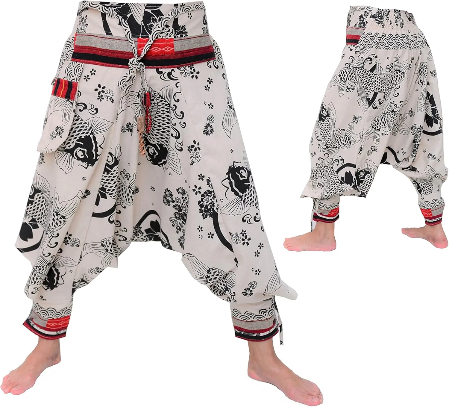 Siamrose Japanese Style Samurai Yoga Ninja Harem Pants Men Women Lounge Trousers, One Size, Elastic Waist