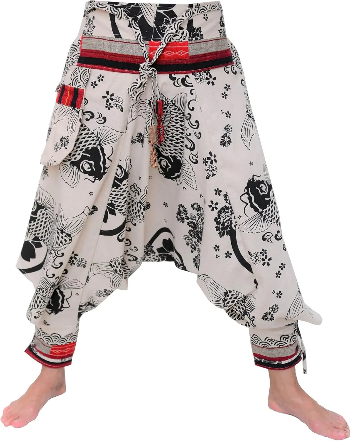 Siamrose Japanese Style Samurai Yoga Ninja Harem Pants Men Women Lounge Trousers, One Size, Elastic Waist