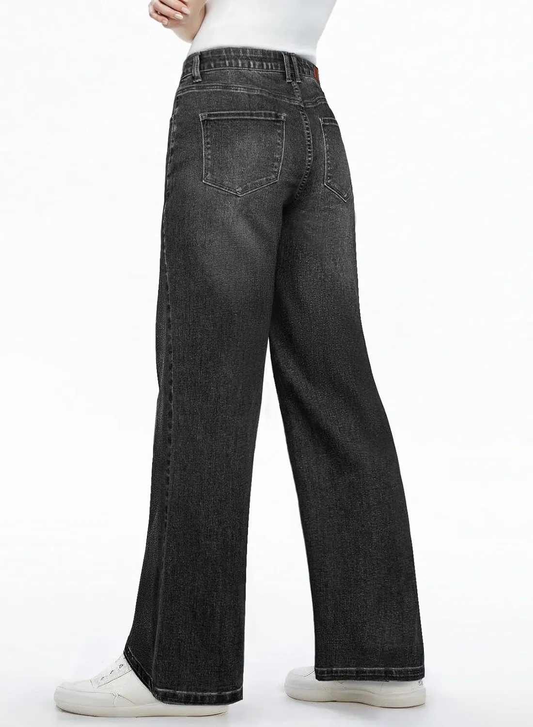 Sidefeel Women's Wide Leg Jeans High Waisted Tummy Control Stretchy Straight Leg Elastic Waist Trendy Denim Pants