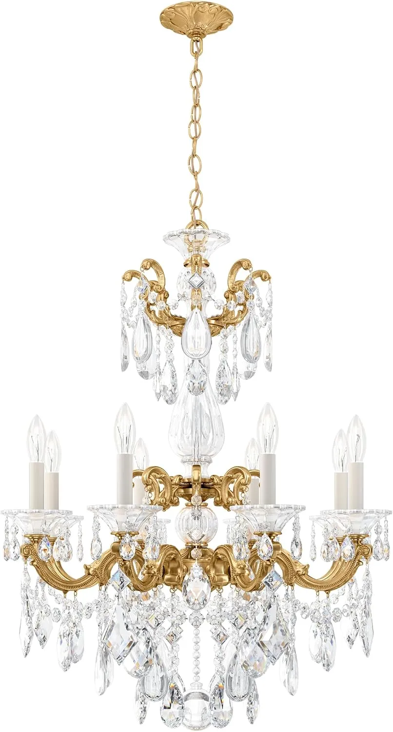 Signature 5007-22R, La Scala 8 Light 25in x 34in Chandelier in Heirloom Gold with Clear Radiance Crystals
