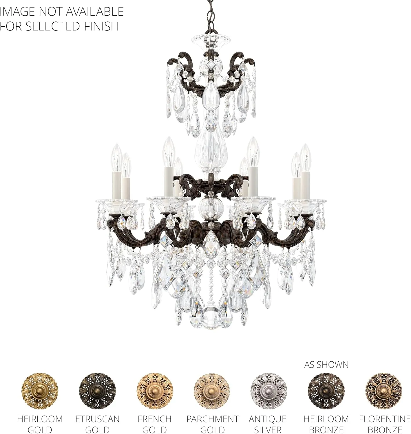 Signature 5007-23R, La Scala 8 Light 25in x 34in Chandelier in Etruscan Gold with Clear Radiance Crystals