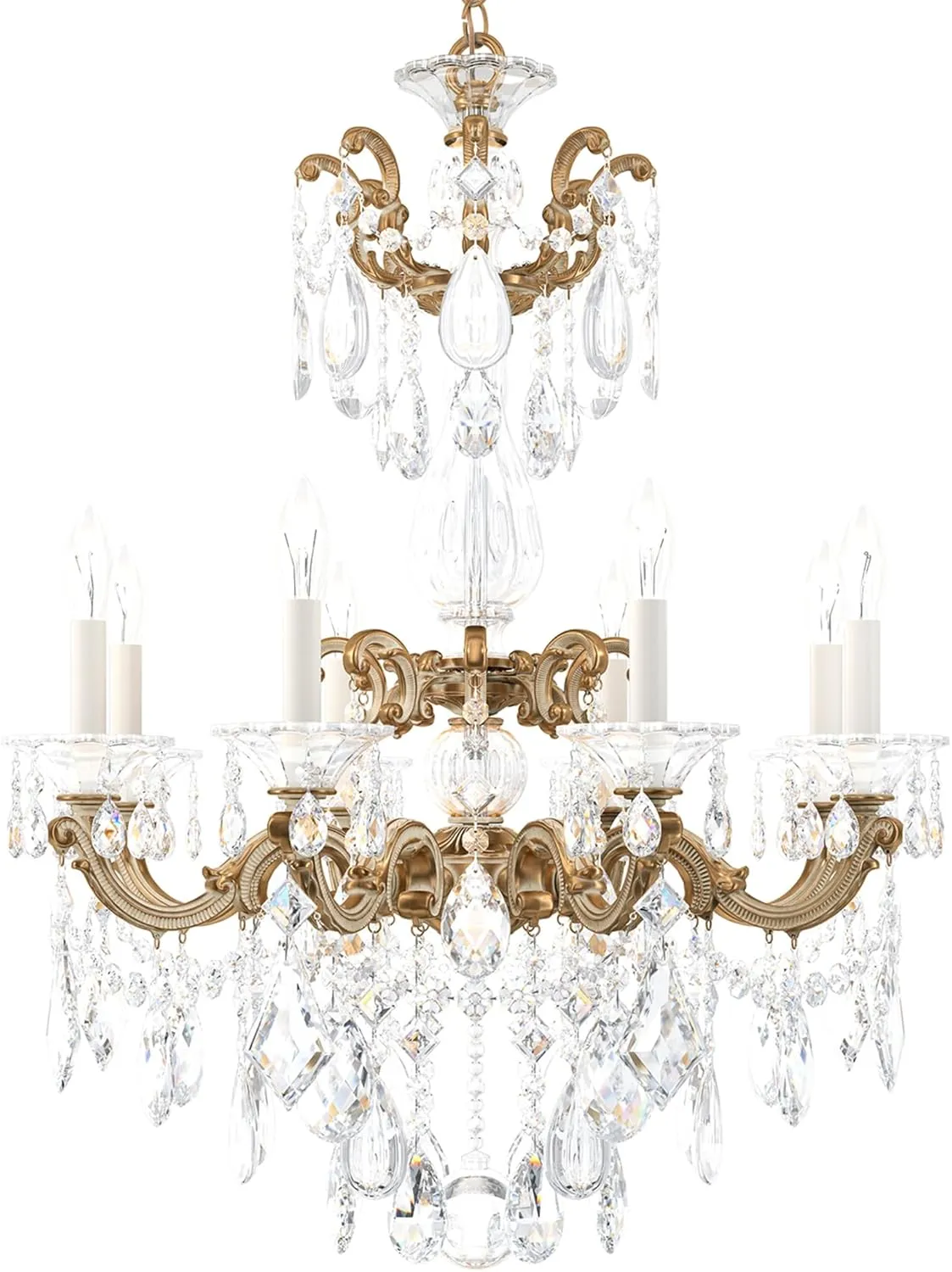Signature 5007-27R, La Scala 8 Light 25in x 34in Chandelier in Parchment Gold with Clear Radiance Crystals