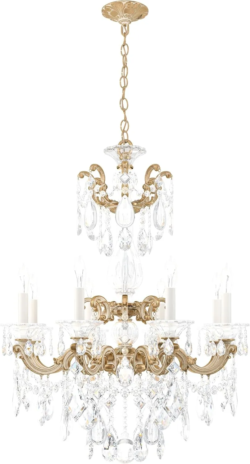 Signature 5007-27R, La Scala 8 Light 25in x 34in Chandelier in Parchment Gold with Clear Radiance Crystals