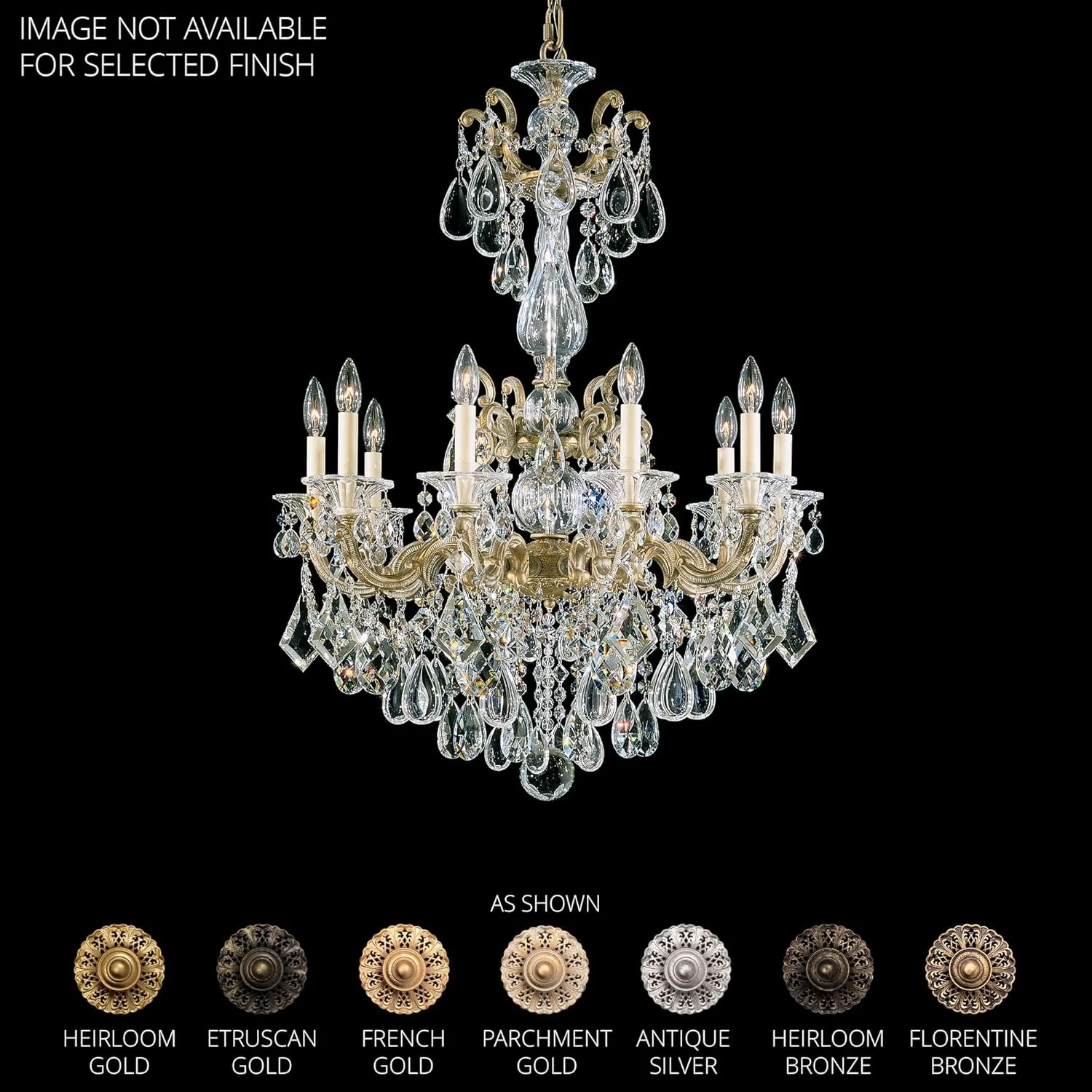 Signature 5008-22R, La Scala 10 Light 28in x 38in Chandelier in Heirloom Gold with Clear Radiance Crystals