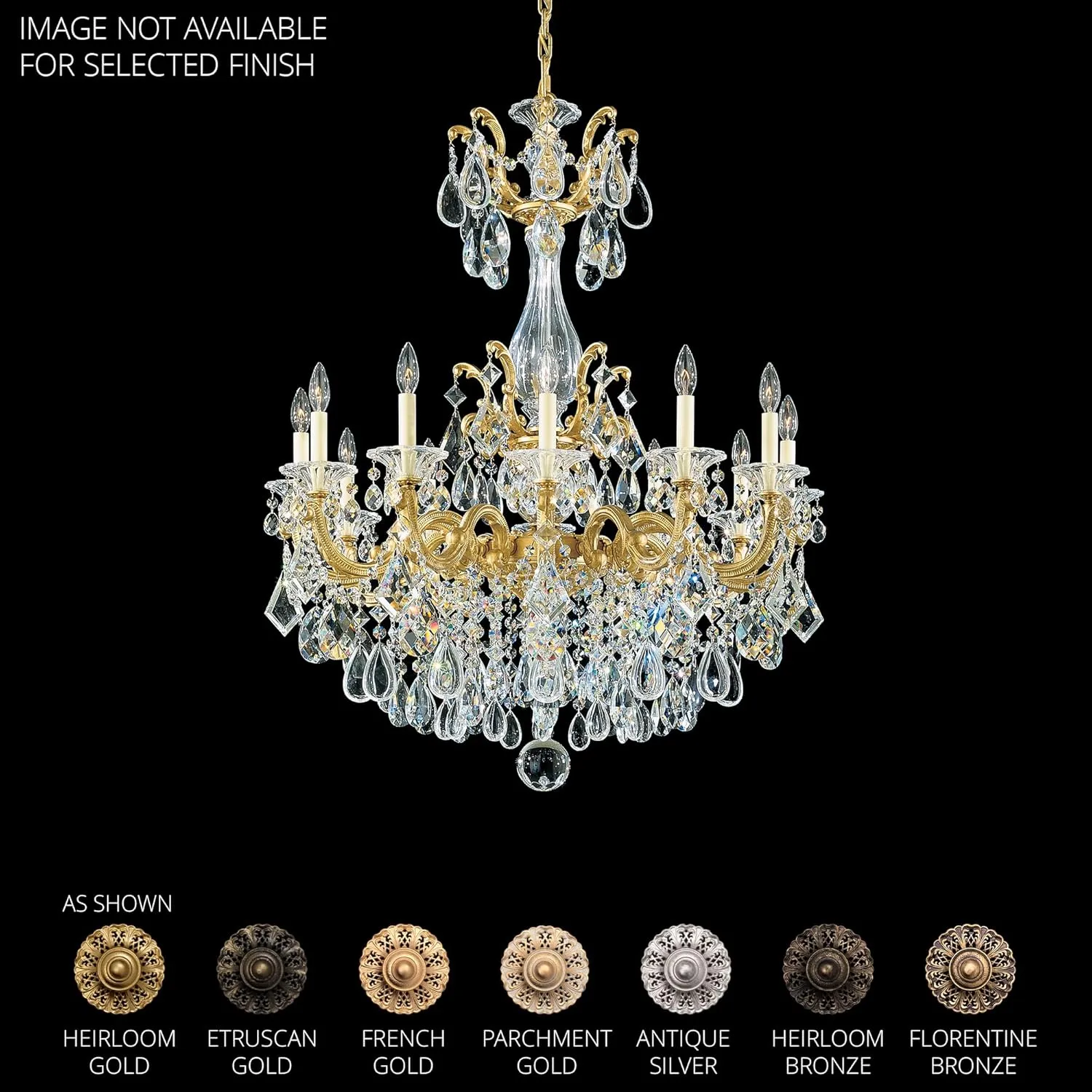 Signature 5011-76R, La Scala 12 Light 33in x 41in Chandelier in Heirloom Bronze with Clear Radiance Crystals