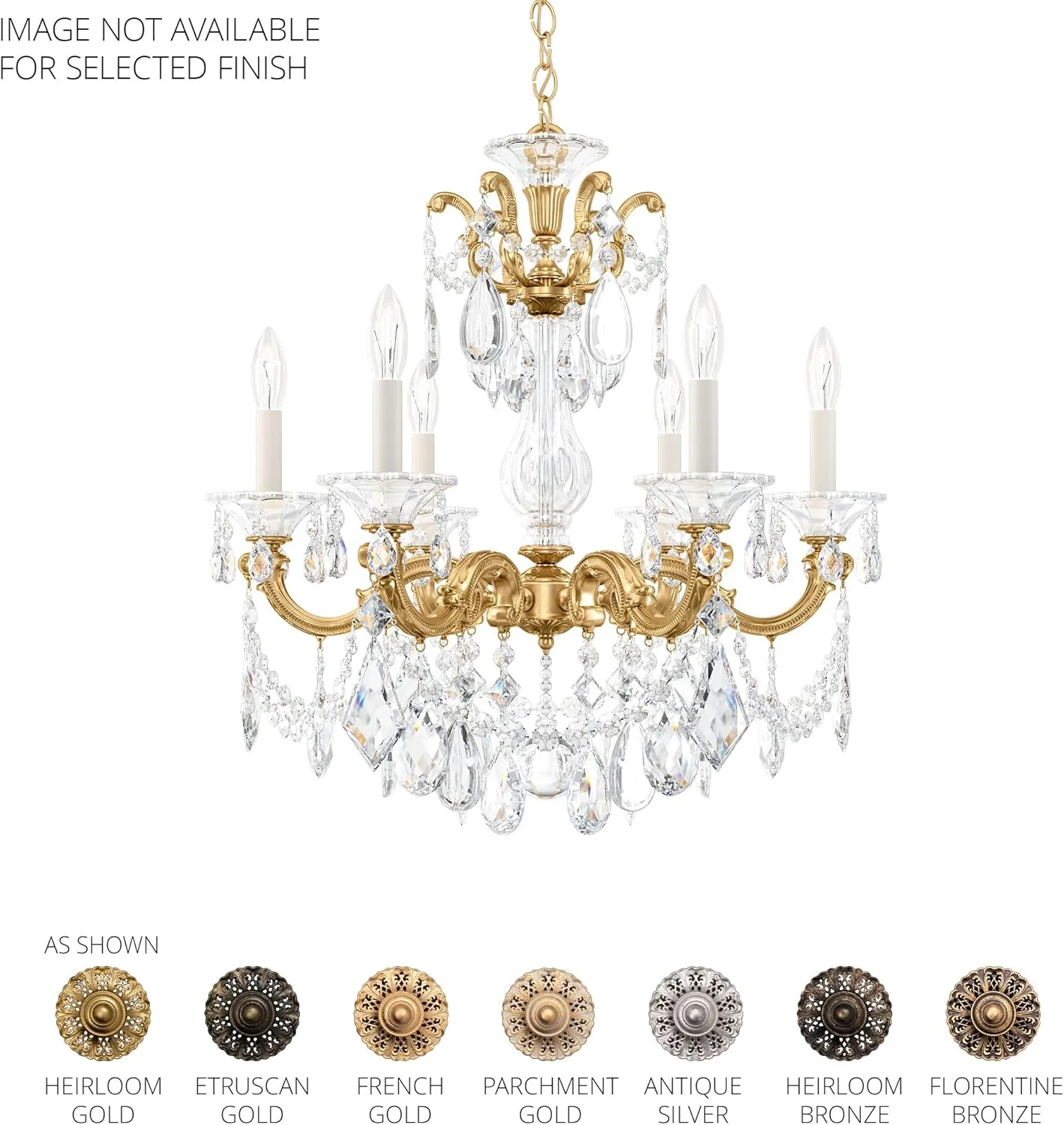 Signature 5072-23R, La Scala 6 Light 23in x 25in Chandelier in Etruscan Gold with Clear Radiance Crystals
