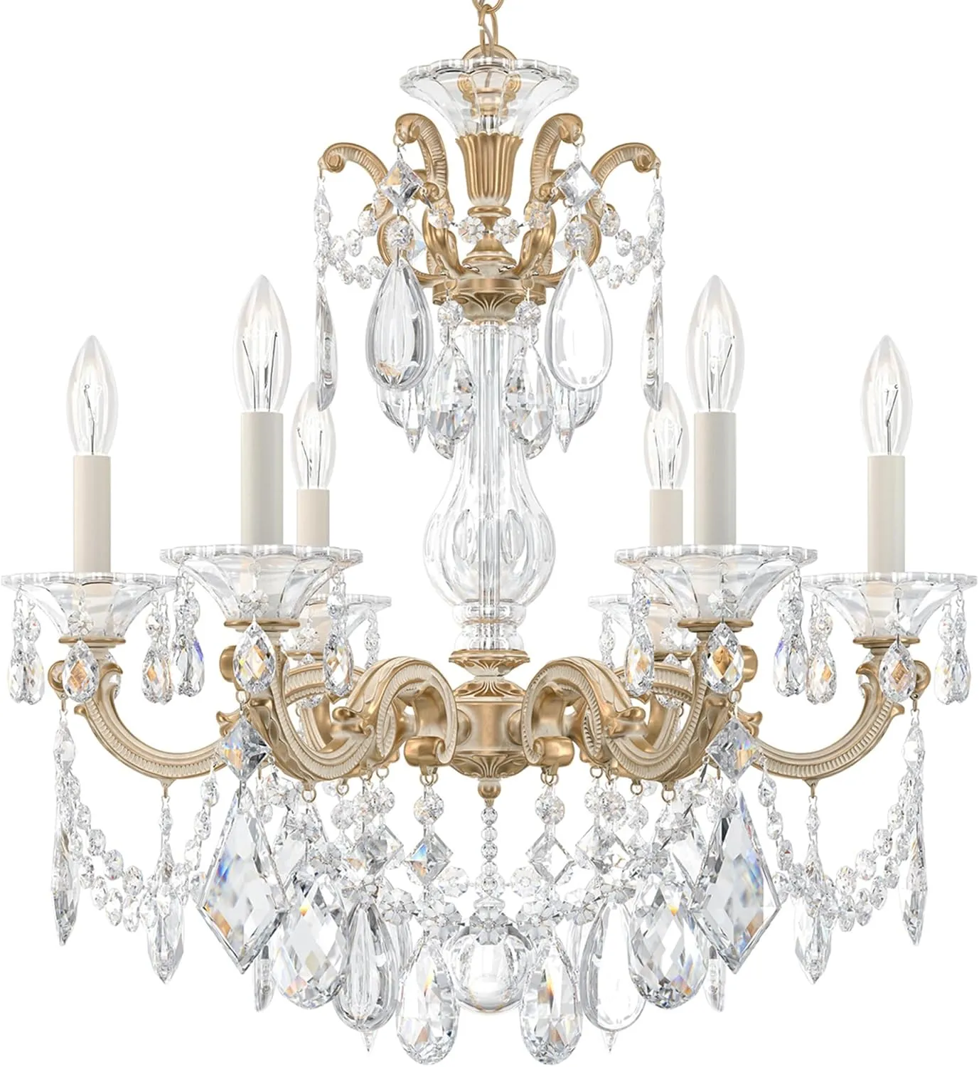 Signature 5072-27R, La Scala 6 Light 23in x 25in Chandelier in Parchment Gold with Clear Radiance Crystals