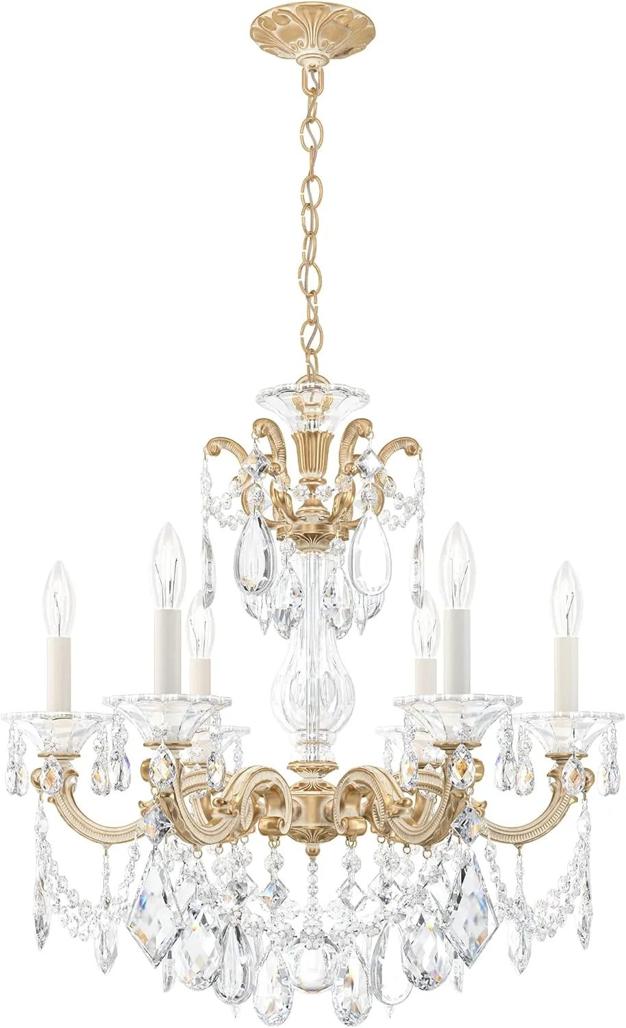 Signature 5072-27R, La Scala 6 Light 23in x 25in Chandelier in Parchment Gold with Clear Radiance Crystals
