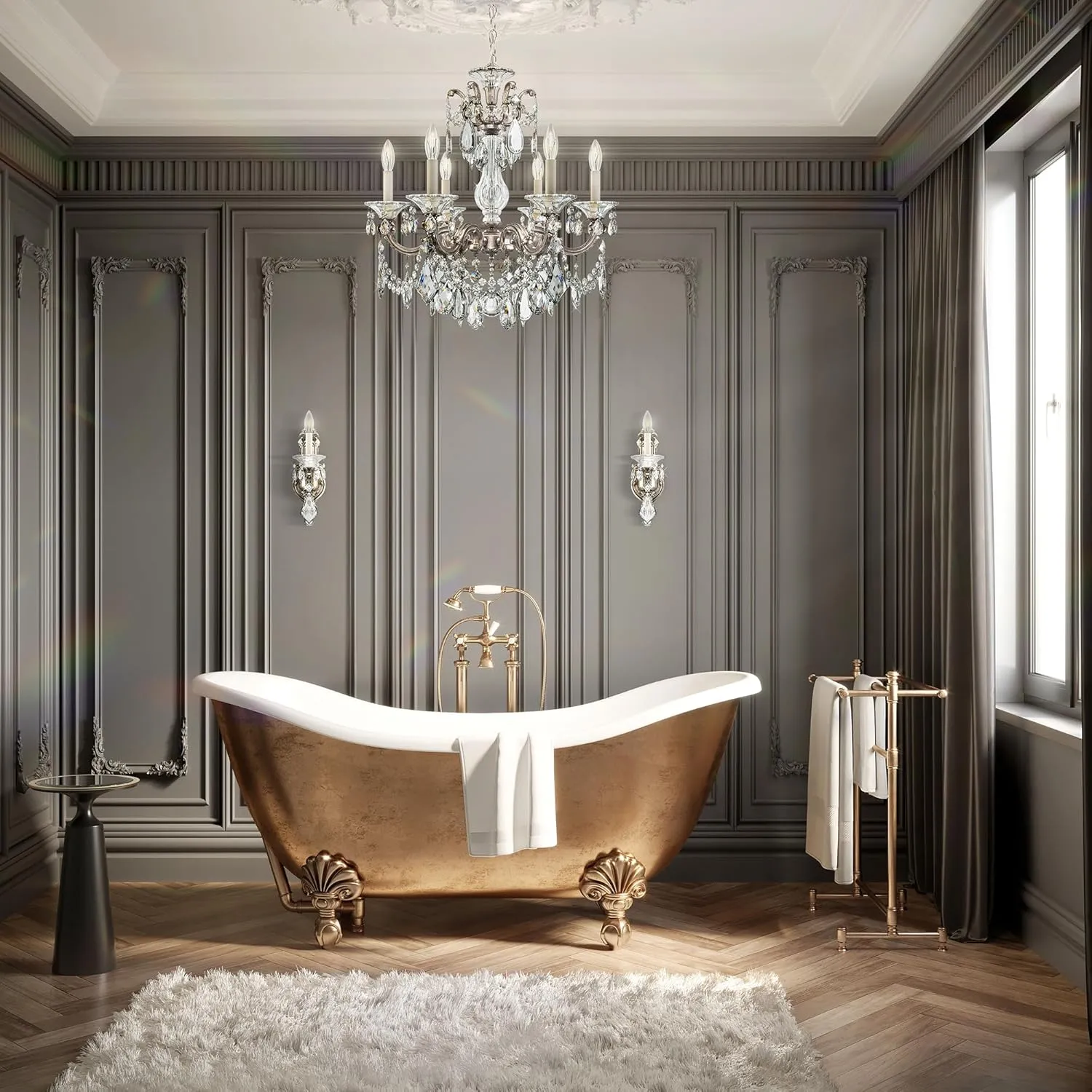 Signature 5072-27R, La Scala 6 Light 23in x 25in Chandelier in Parchment Gold with Clear Radiance Crystals
