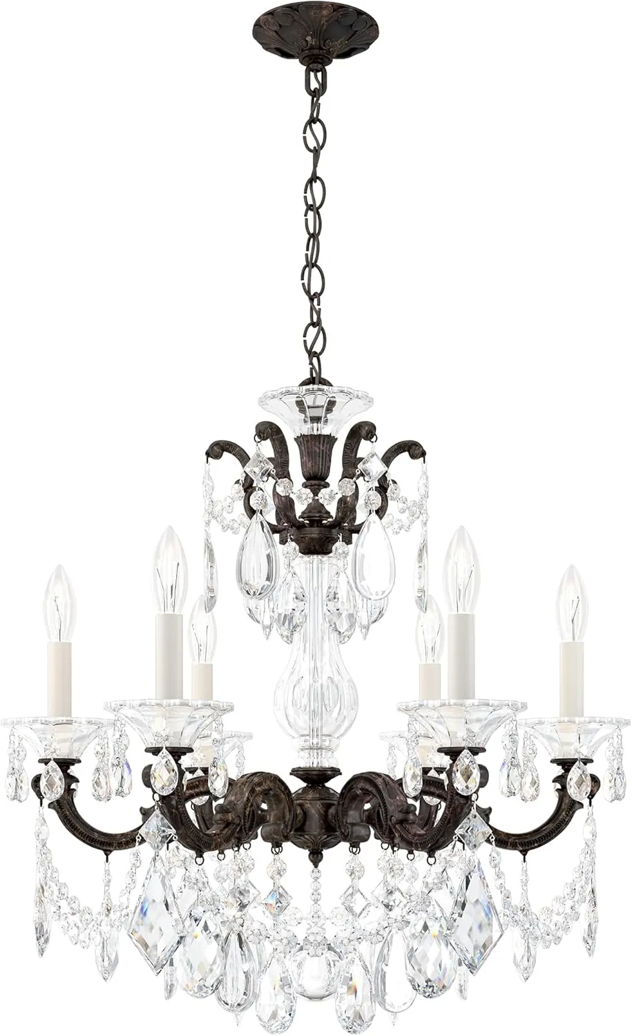 Signature 5072-76R, La Scala 6 Light 23in x 25in Chandelier in Heirloom Bronze with Clear Radiance Crystals