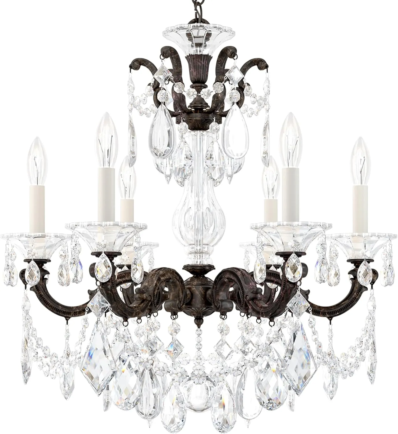 Signature 5072-76R, La Scala 6 Light 23in x 25in Chandelier in Heirloom Bronze with Clear Radiance Crystals