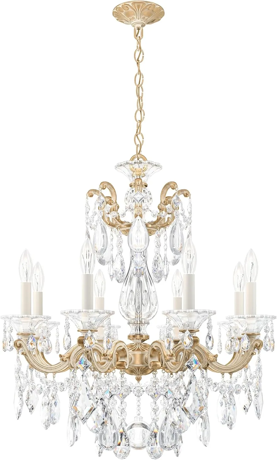 Signature 5073-27R, La Scala 8 Light 25in x 28.5in Chandelier in Parchment Gold with Clear Radiance Crystals