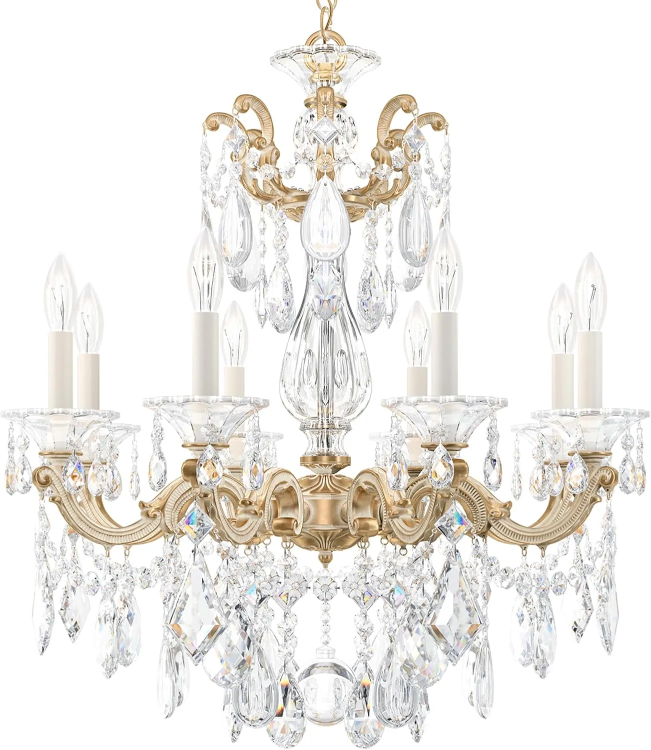 Signature 5073-27R, La Scala 8 Light 25in x 28.5in Chandelier in Parchment Gold with Clear Radiance Crystals