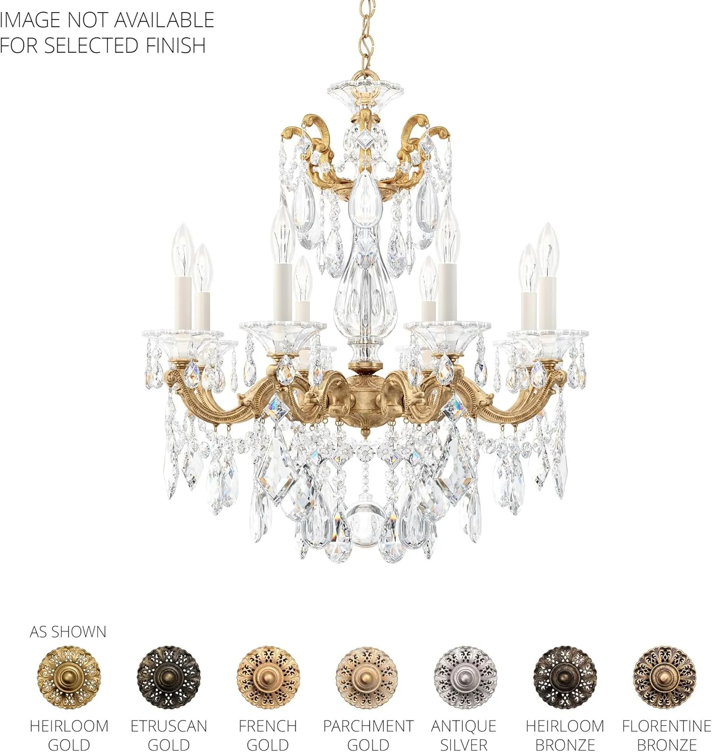 Signature 5073-83R, La Scala 8 Light 25in x 28.5in Chandelier in Florentine Bronze with Clear Radiance Crystals