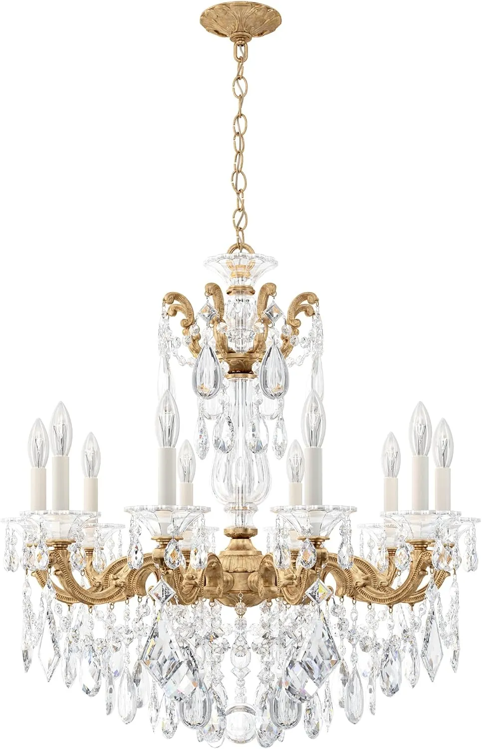 Signature 5074-26R, La Scala 10 Light 28in x 29.5in Chandelier in French Gold with Clear Radiance Crystals