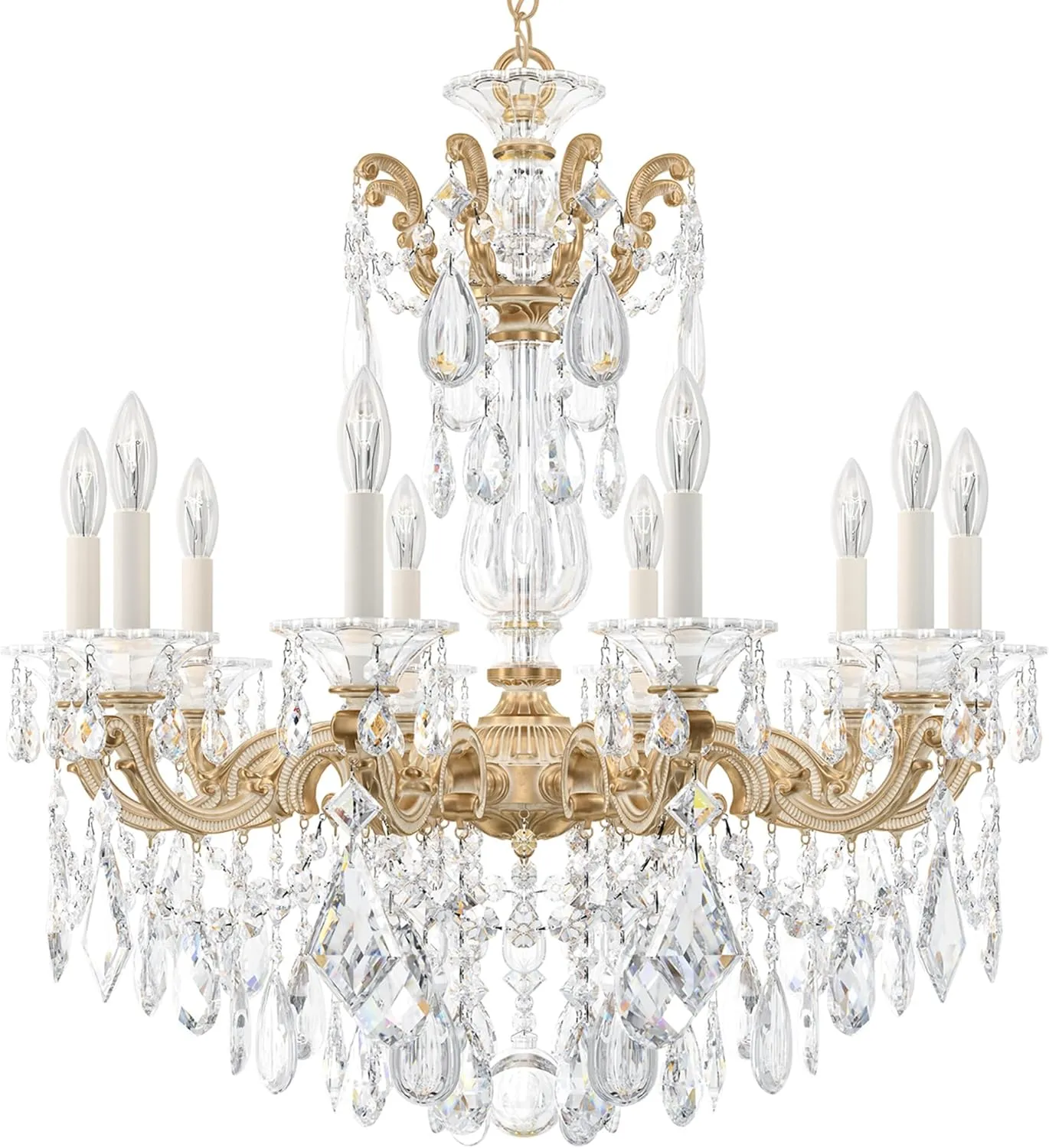 Signature 5074-27R, La Scala 10 Light 28in x 29.5in Chandelier in Parchment Gold with Clear Radiance Crystals
