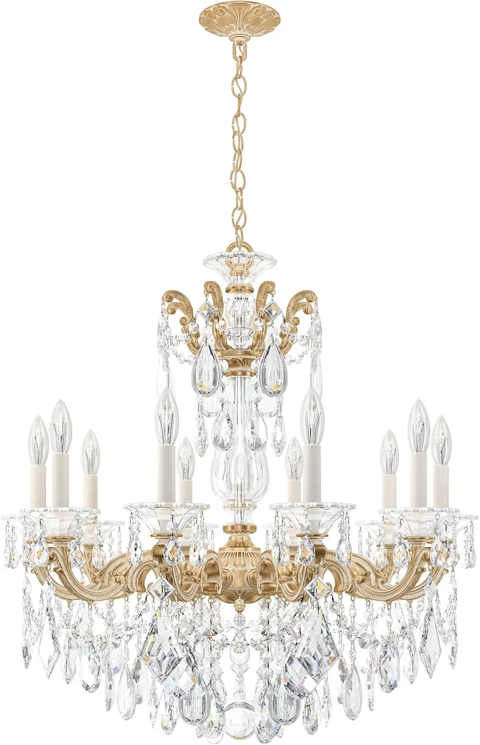 Signature 5074-27R, La Scala 10 Light 28in x 29.5in Chandelier in Parchment Gold with Clear Radiance Crystals