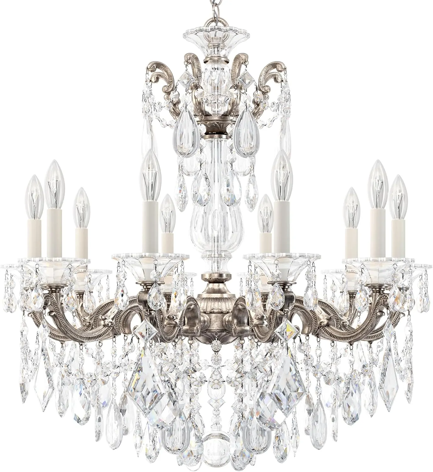 Signature 5074-48R, La Scala 10 Light 28in x 29.5in Chandelier in Antique Silver with Clear Radiance Crystals
