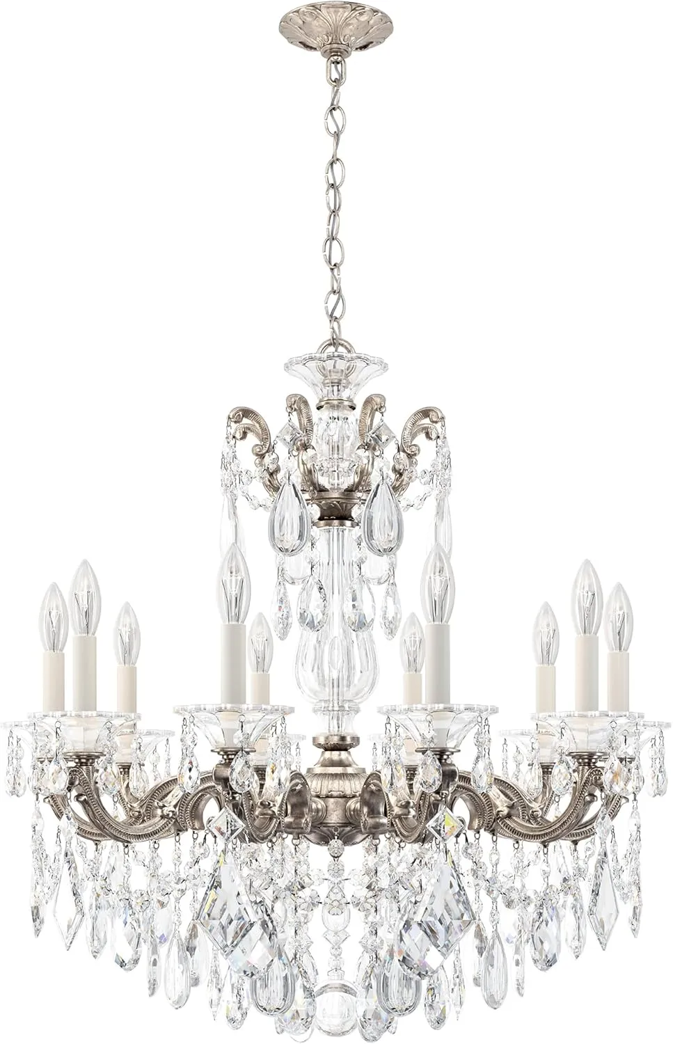 Signature 5074-48R, La Scala 10 Light 28in x 29.5in Chandelier in Antique Silver with Clear Radiance Crystals